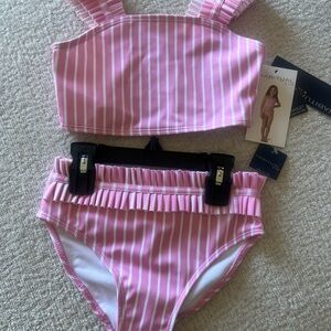 Girls New Habitual Pink and White Striped Swim Set